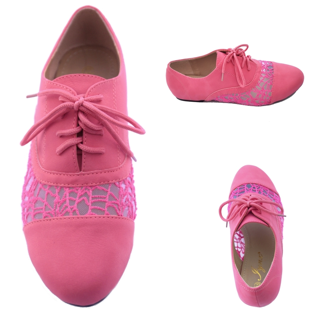 Pink lace oxford flat shoes